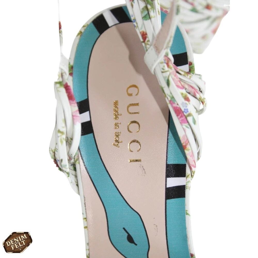 NEW Gucci Knotted Ivory Floral Leather Heels Size 35.5 Wedding Strappy Sandals - Picture 8 of 13